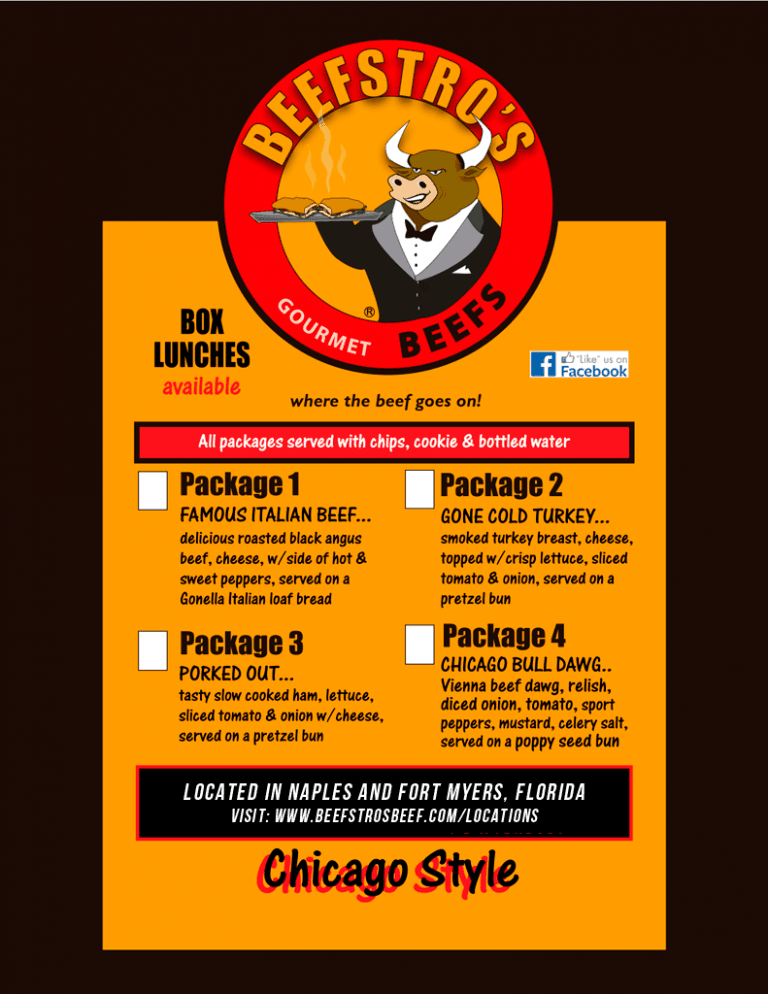 beefstro's lunch box menu