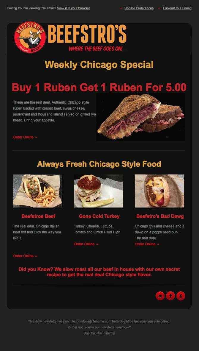 Chicago Style and Weekly Specials Menu Beefstros