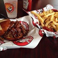 beef burger and fries