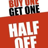 buy one get one half off banner